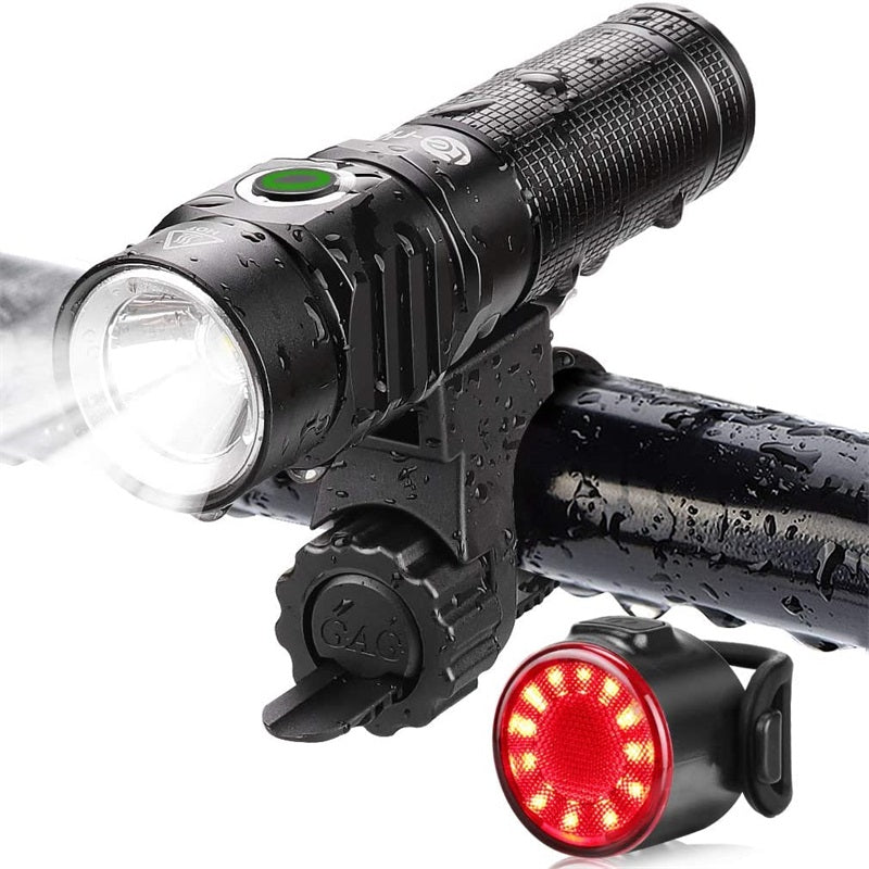 Bicycle lights USB rechargeable, front and rear led bicycle lights, 800 lumen headlamp flashlight and rear tail light kit