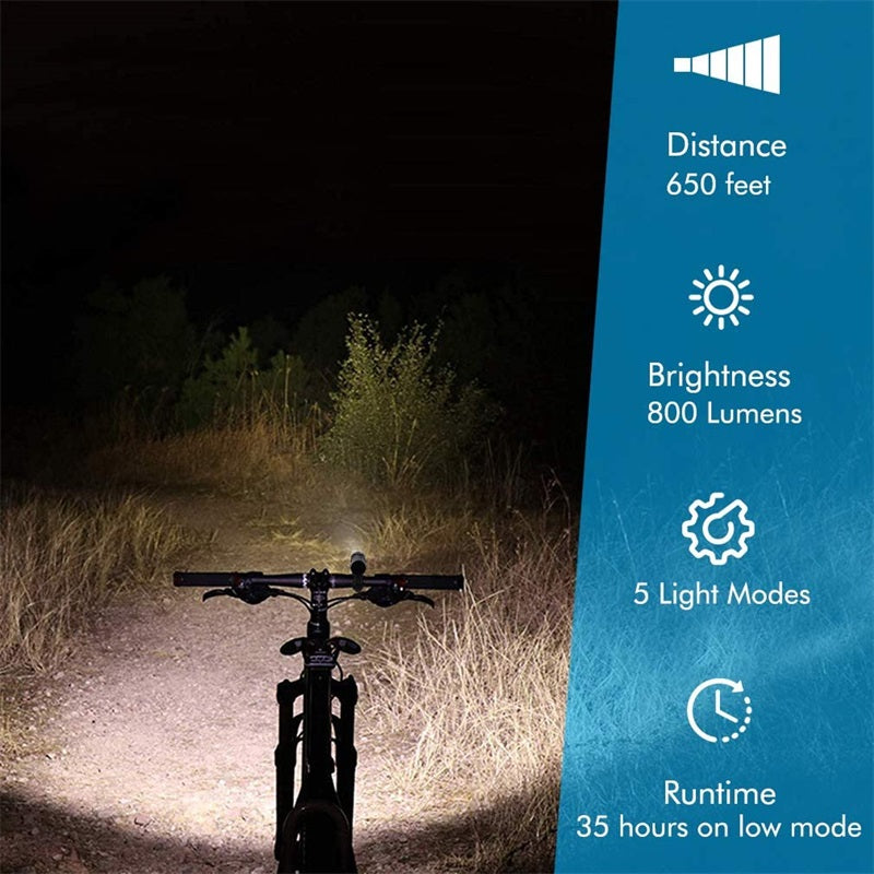Bicycle lights USB rechargeable, front and rear led bicycle lights, 800 lumen headlamp flashlight and rear tail light kit