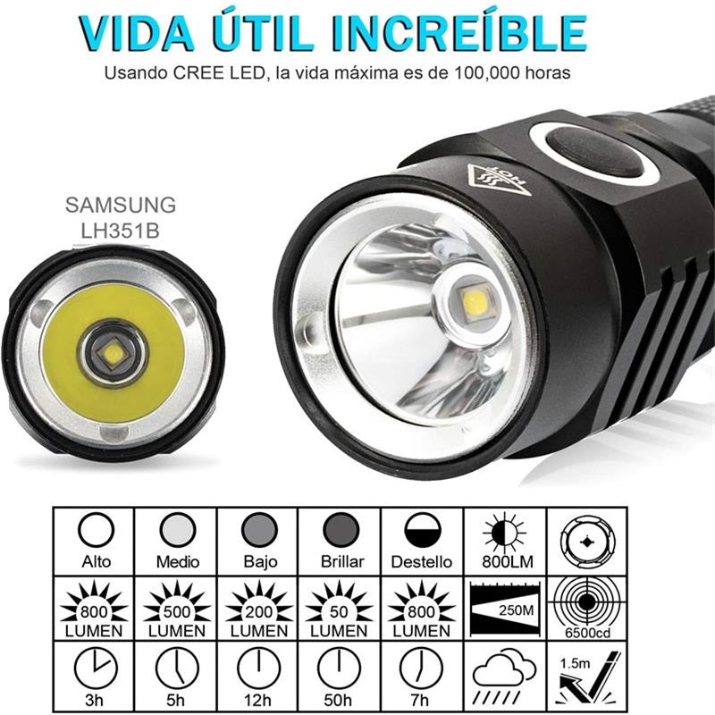 Flashlight, small rechargeable LED lamp, bicycle lamp with ball point pen, five modes, waterproof ix4