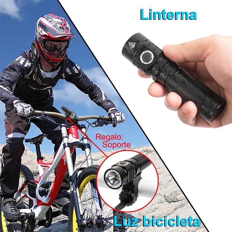 Flashlight, small rechargeable LED lamp, bicycle lamp with ball point pen, five modes, waterproof ix4