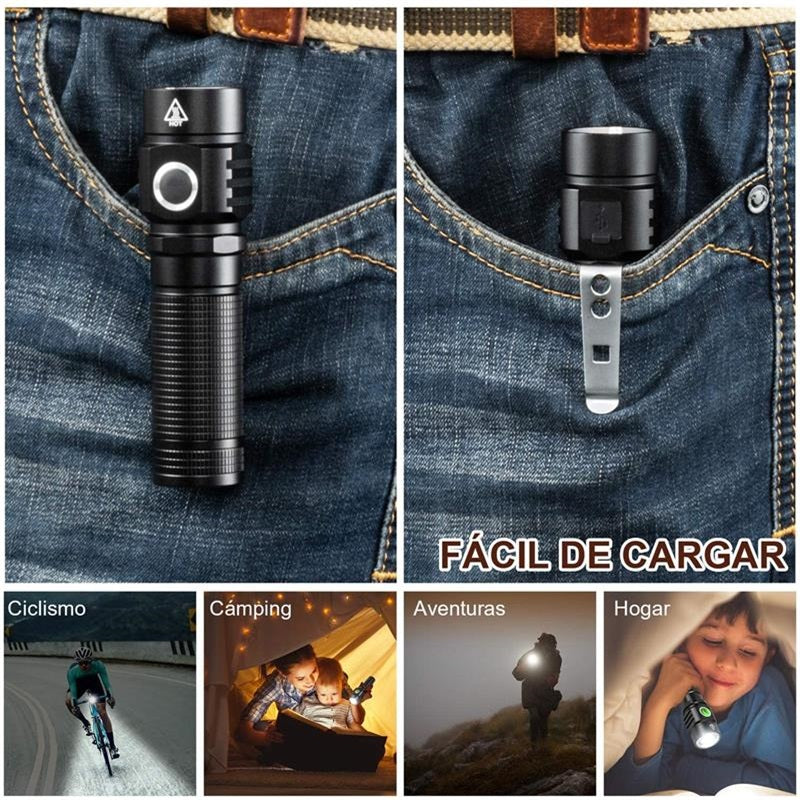 Flashlight, small rechargeable LED lamp, bicycle lamp with ball point pen, five modes, waterproof ix4