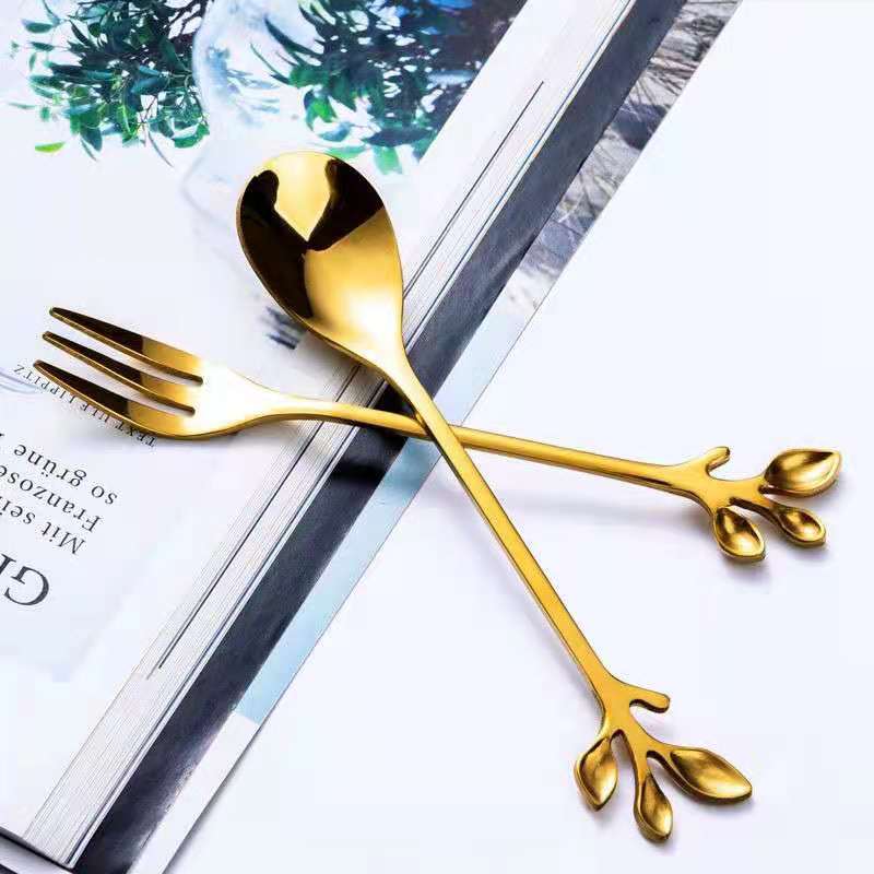 Fashion Fruit Fork Leaf Dessert Fork Cute Creative Stainless Steel Household Cake Fork Dessert Spoon Coffee Spoon 10 Pack