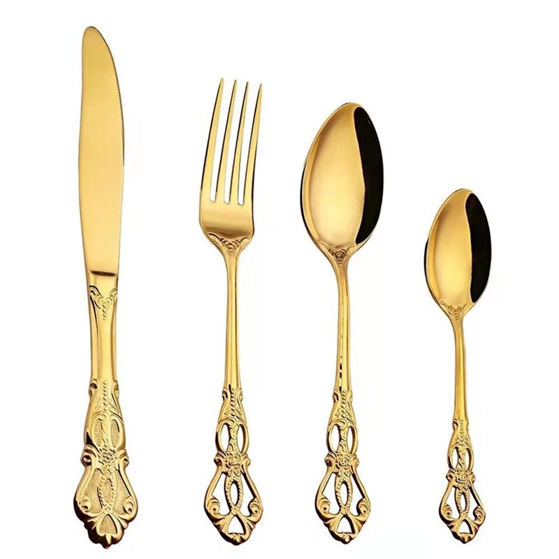 European Style Palace Style Tableware Set Embossed Stainless Steel Steak Knife Fork Spoon Carved Western Cutlery Spoon