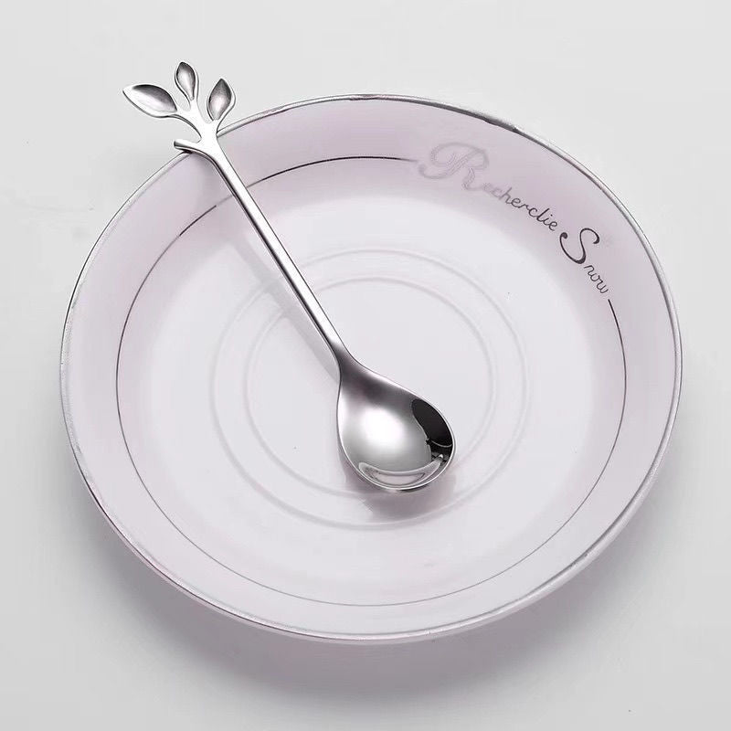 Fashion Fruit Fork Leaf Dessert Fork Cute Creative Stainless Steel Household Cake Fork Dessert Spoon Coffee Spoon 10 Pack