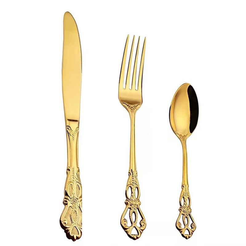 European Style Palace Style Tableware Set Embossed Stainless Steel Steak Knife Fork Spoon Carved Western Cutlery Spoon