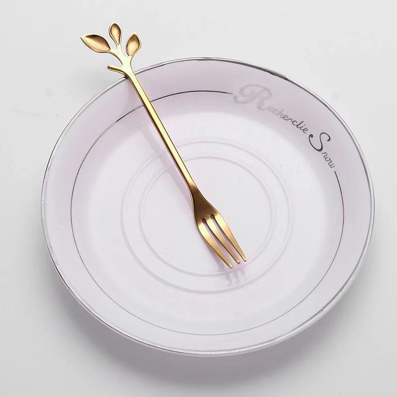 Fashion Fruit Fork Leaf Dessert Fork Cute Creative Stainless Steel Household Cake Fork Dessert Spoon Coffee Spoon 10 Pack