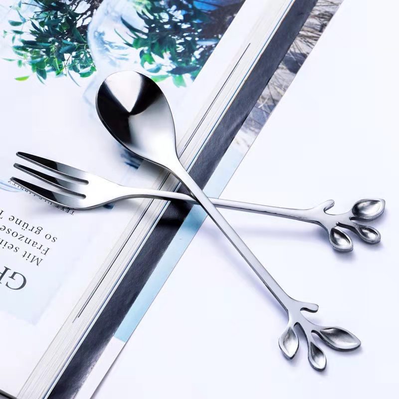 Fashion Fruit Fork Leaf Dessert Fork Cute Creative Stainless Steel Household Cake Fork Dessert Spoon Coffee Spoon 10 Pack