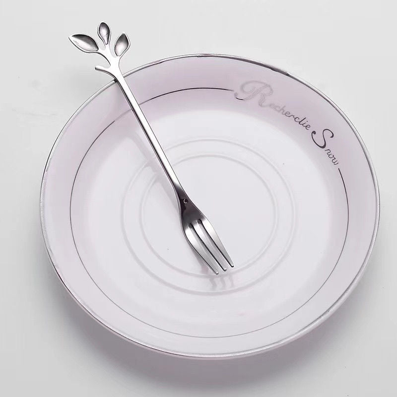 Fashion Fruit Fork Leaf Dessert Fork Cute Creative Stainless Steel Household Cake Fork Dessert Spoon Coffee Spoon 10 Pack