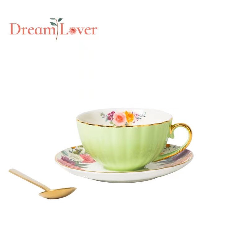 British Retro Ceramic Coffee Cup And Saucer Set Bone China Luxury Afternoon Flower Tea Pull Flower Cup