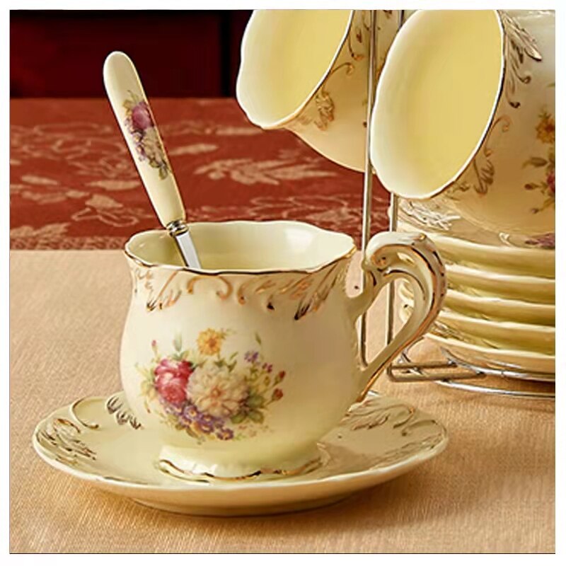 Coffee Cup Set European Ceramic Coffee Set British Black Tea Afternoon Tea Set Household Cup Saucer Spoon Palace