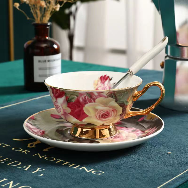 Rose Angel Coffee Cup European Court Style Small Luxury Set Black Camellia Tea Cup Afternoon Tea Tea Set