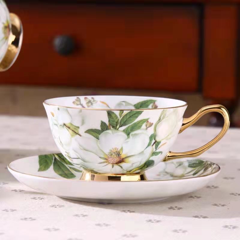 Bone China Coffee Cup Set European Classical Pastoral Retro Simple Household Flower Tea Cup Set