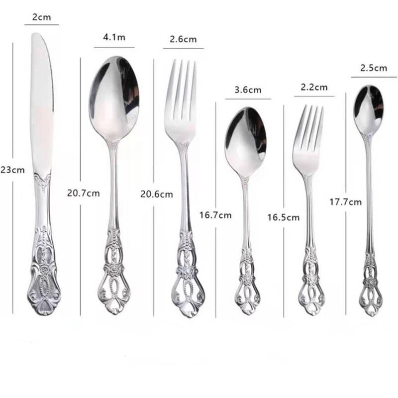 European Style Palace Style Tableware Set Embossed Stainless Steel Steak Knife Fork Spoon Carved Western Cutlery Spoon