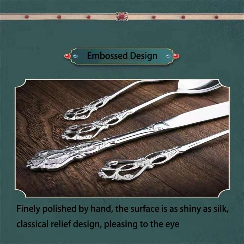 European Style Palace Style Tableware Set Embossed Stainless Steel Steak Knife Fork Spoon Carved Western Cutlery Spoon