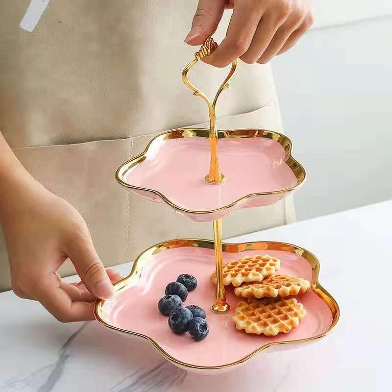 Light Luxury Ceramic Fruit Plate European Dessert Plate Cake Dessert Table Multi-layer Pastry Lliving Room Candy Tray