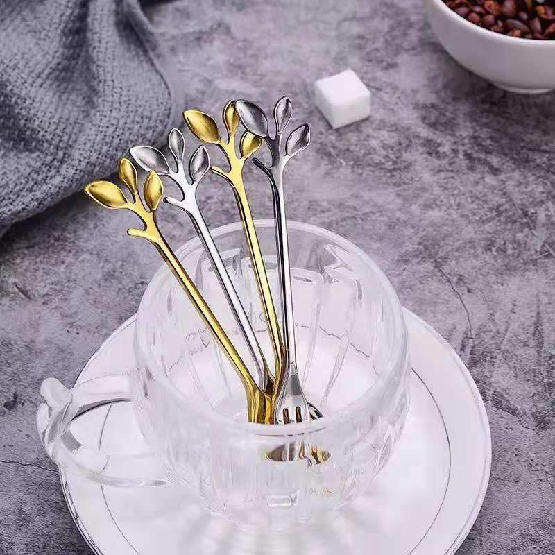 Fashion Fruit Fork Leaf Dessert Fork Cute Creative Stainless Steel Household Cake Fork Dessert Spoon Coffee Spoon 10 Pack