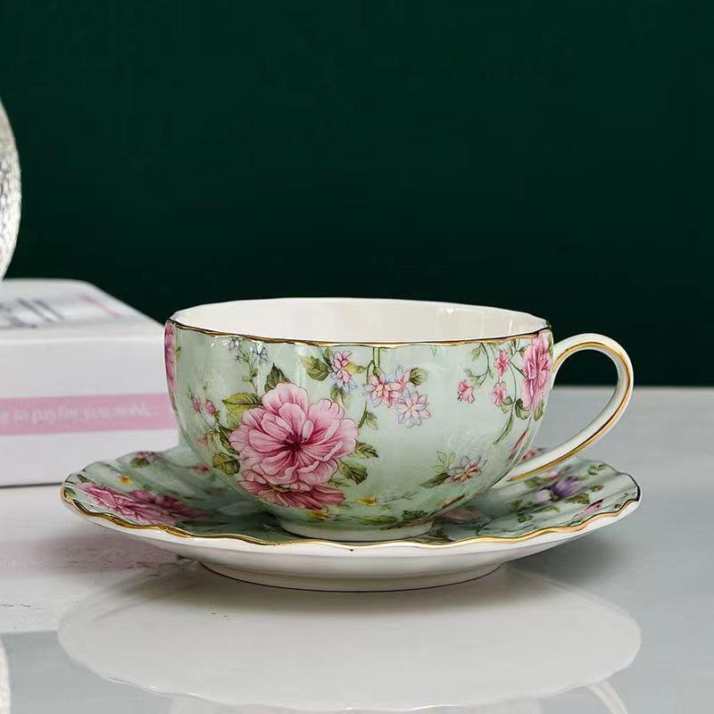 Ceramic Flower Tea Cup Coffee Cup Set English Afternoon Tea Single Cup Household Tea Bowl With Spoon  European Style