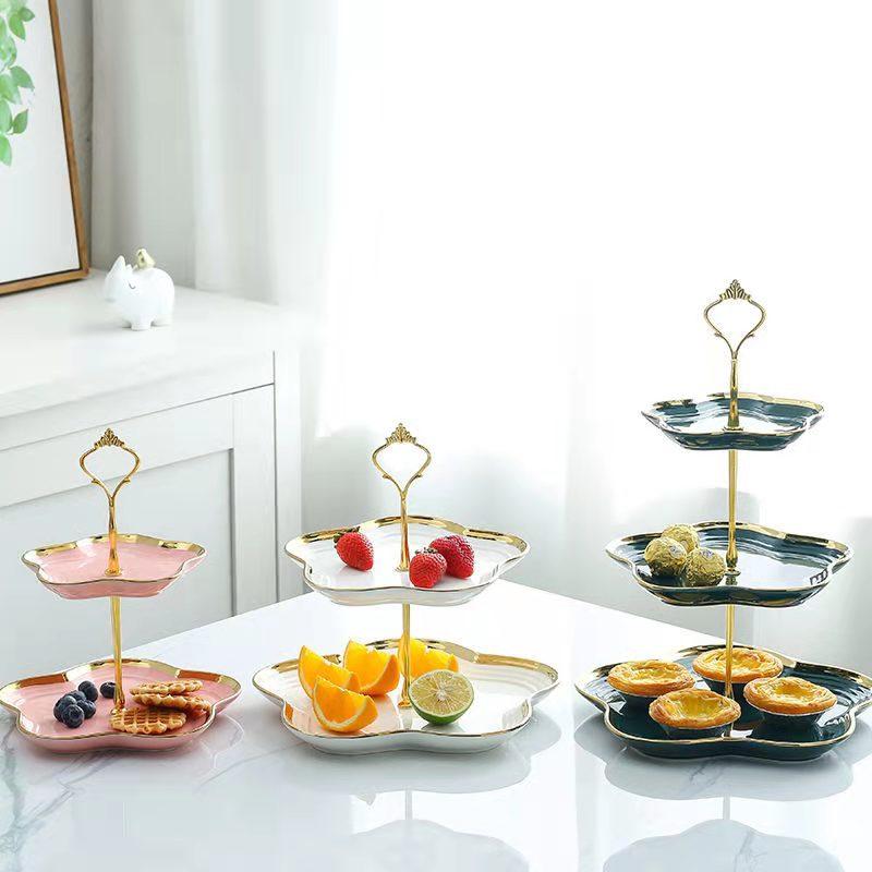 Light Luxury Ceramic Fruit Plate European Dessert Plate Cake Dessert Table Multi-layer Pastry Lliving Room Candy Tray