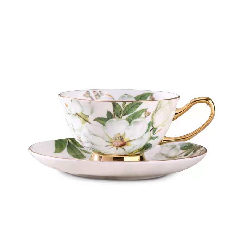 Bone China Coffee Cup Set European Classical Pastoral Retro Simple Household Flower Tea Cup Set