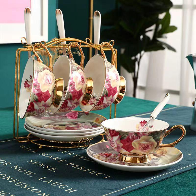 Rose Angel Coffee Cup European Court Style Small Luxury Set Black Camellia Tea Cup Afternoon Tea Tea Set