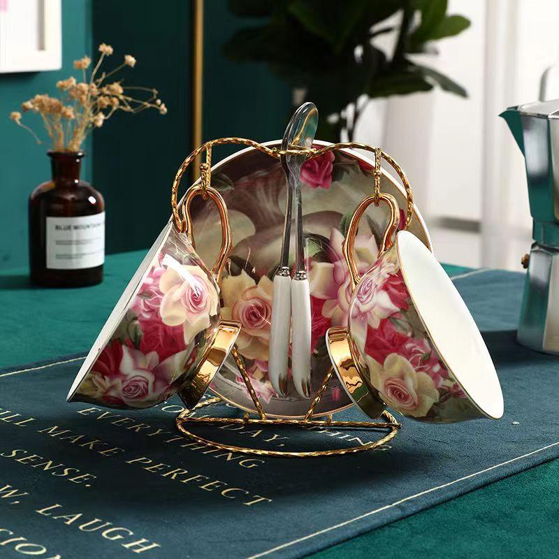 Rose Angel Coffee Cup European Court Style Small Luxury Set Black Camellia Tea Cup Afternoon Tea Tea Set