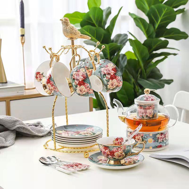 Rose Bone China Exquisite Coffee Cup European Luxury Set With Spoon Ceramic High-End Elegant Retro