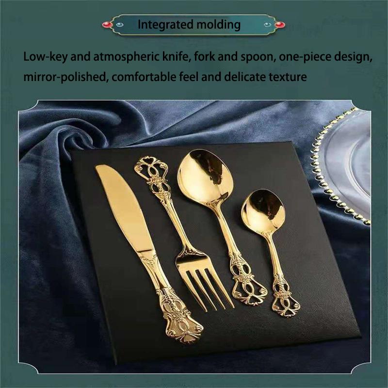European Style Palace Style Tableware Set Embossed Stainless Steel Steak Knife Fork Spoon Carved Western Cutlery Spoon