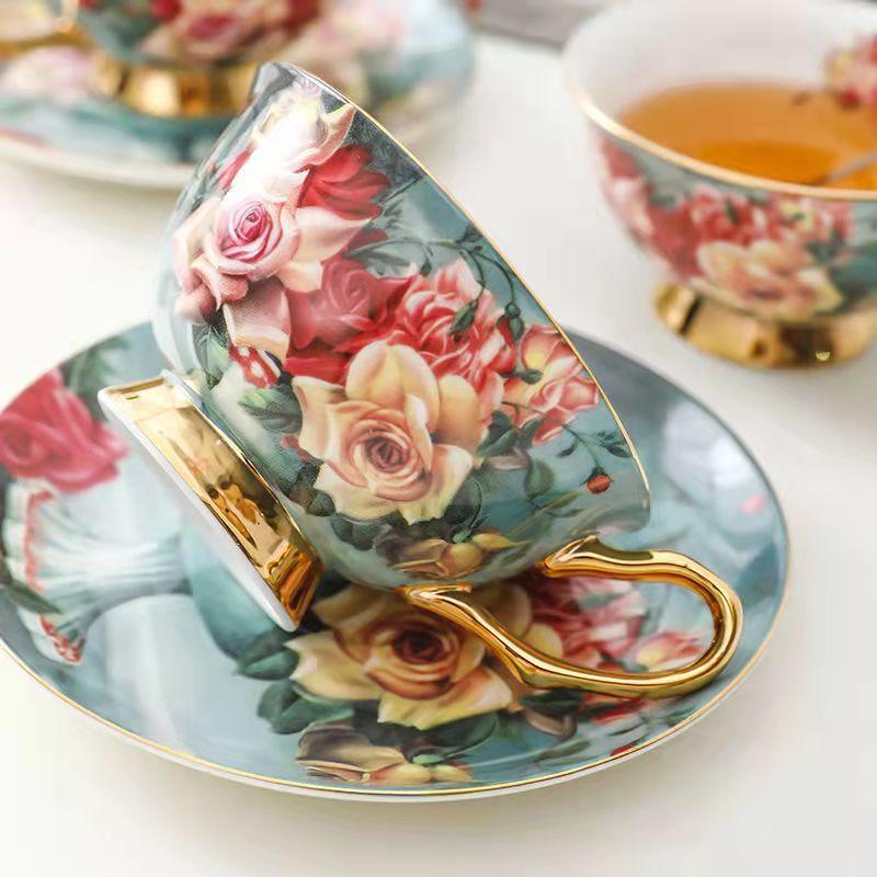 Rose Bone China Exquisite Coffee Cup European Luxury Set With Spoon Ceramic High-End Elegant Retro