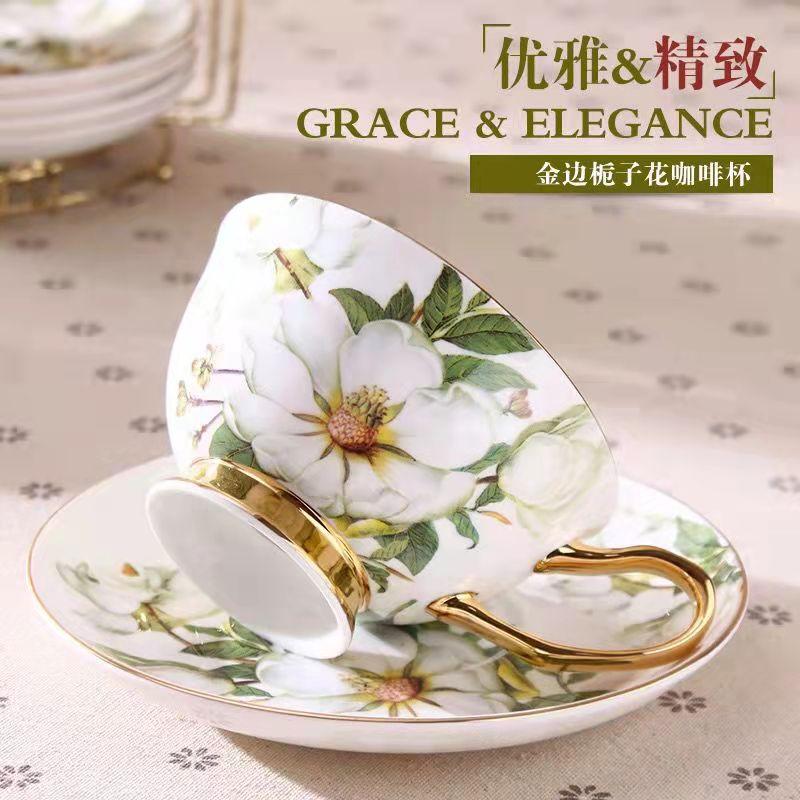 Bone China Coffee Cup Set European Classical Pastoral Retro Simple Household Flower Tea Cup Set