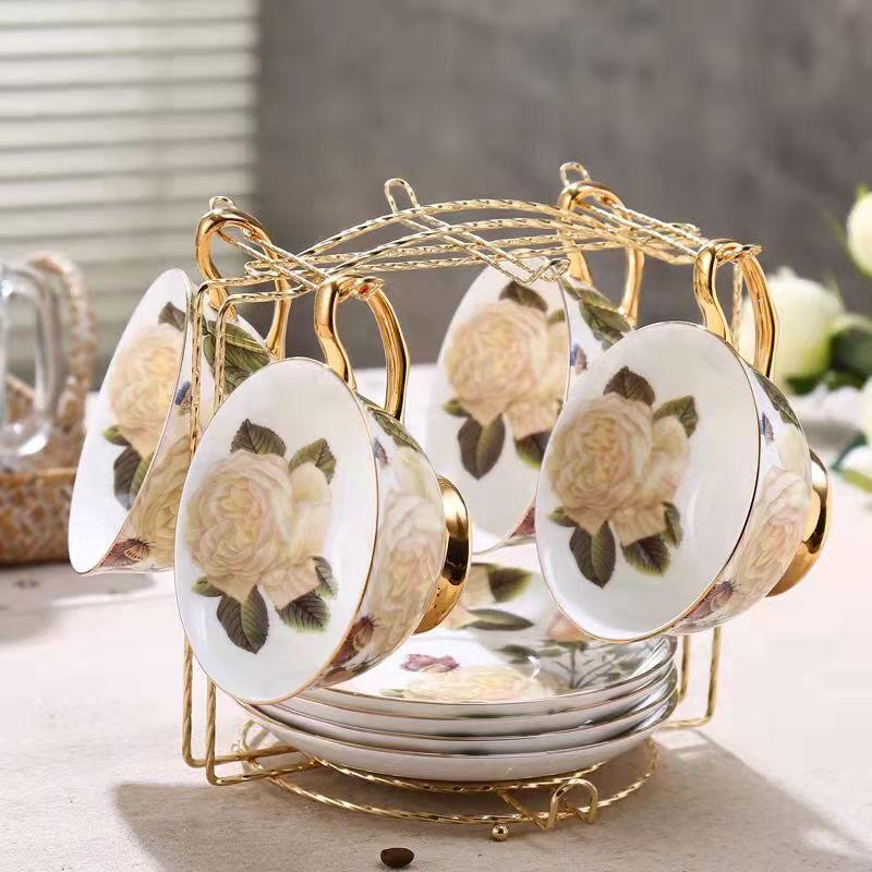 Bone China Coffee Cup Set European Classical Pastoral Retro Simple Household Flower Tea Cup Set