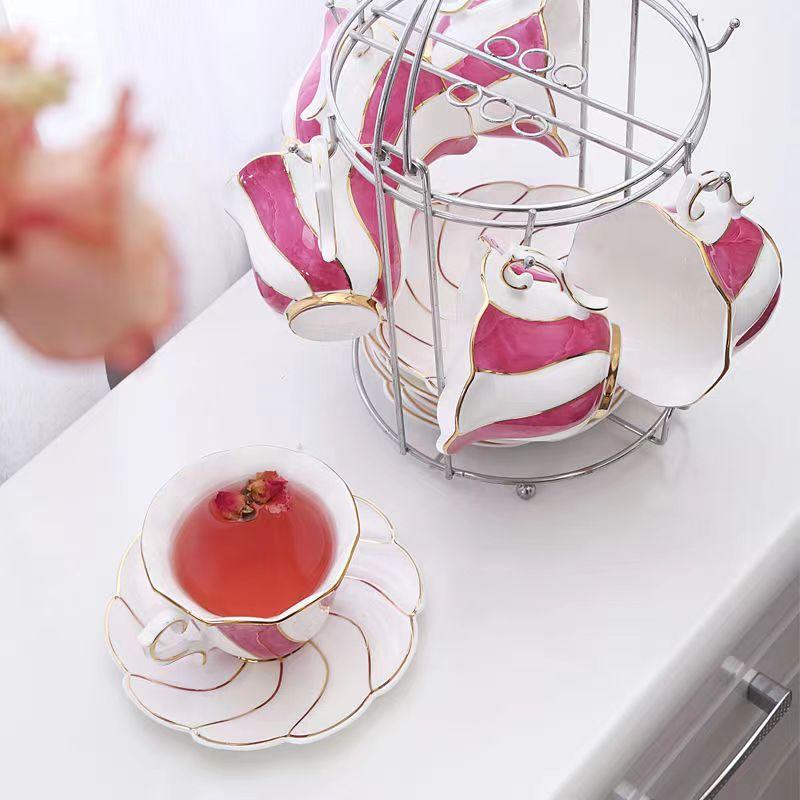 Ceramic Coffee Cup Set Afternoon Tea Set Simple Creative Small Luxury British European Style Flower Tea Home Utility