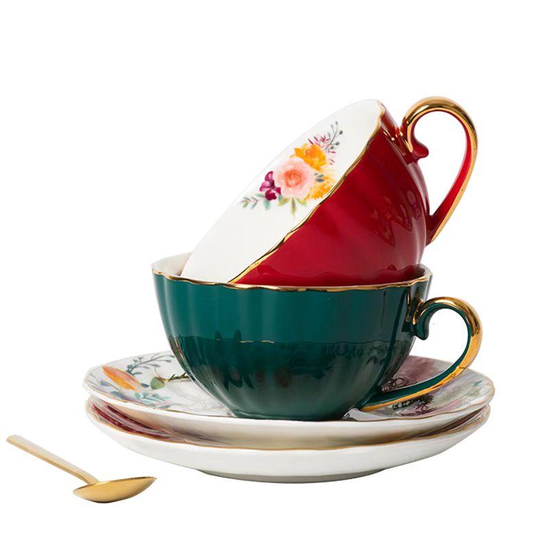 British Retro Ceramic Coffee Cup And Saucer Set Bone China Luxury Afternoon Flower Tea Pull Flower Cup