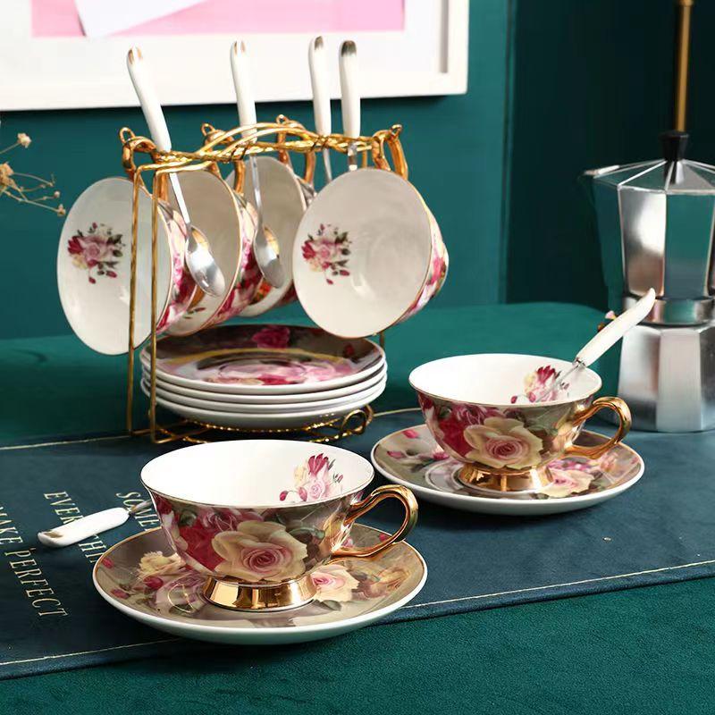 Rose Angel Coffee Cup European Court Style Small Luxury Set Black Camellia Tea Cup Afternoon Tea Tea Set