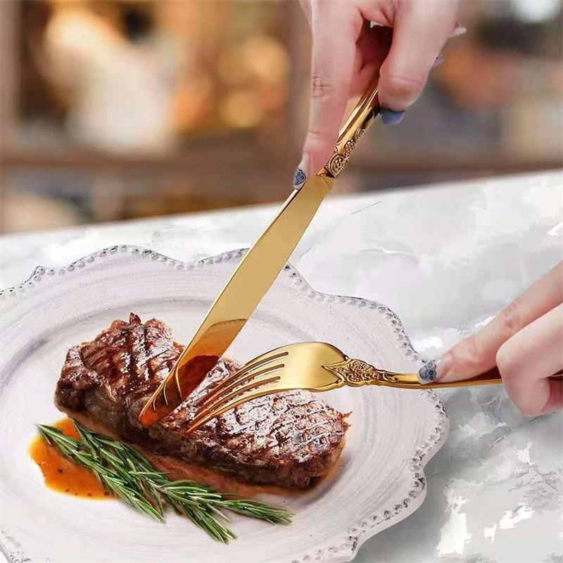 European Style Palace Style Tableware Set Embossed Stainless Steel Steak Knife Fork Spoon Carved Western Cutlery Spoon