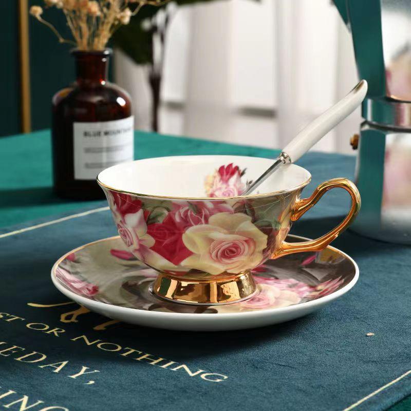 Rose Angel Coffee Cup European Court Style Small Luxury Set Black Camellia Tea Cup Afternoon Tea Tea Set