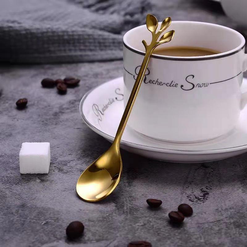 Fashion Fruit Fork Leaf Dessert Fork Cute Creative Stainless Steel Household Cake Fork Dessert Spoon Coffee Spoon 10 Pack