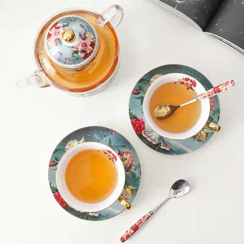 Rose Bone China Exquisite Coffee Cup European Luxury Set With Spoon Ceramic High-End Elegant Retro