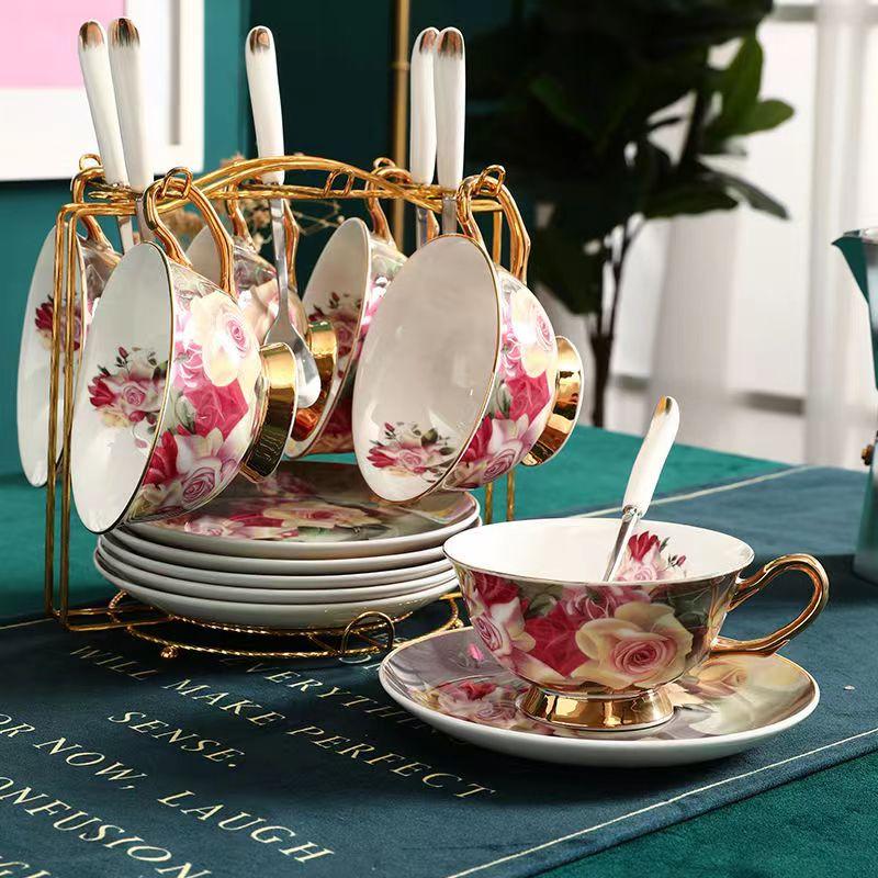 Rose Angel Coffee Cup European Court Style Small Luxury Set Black Camellia Tea Cup Afternoon Tea Tea Set